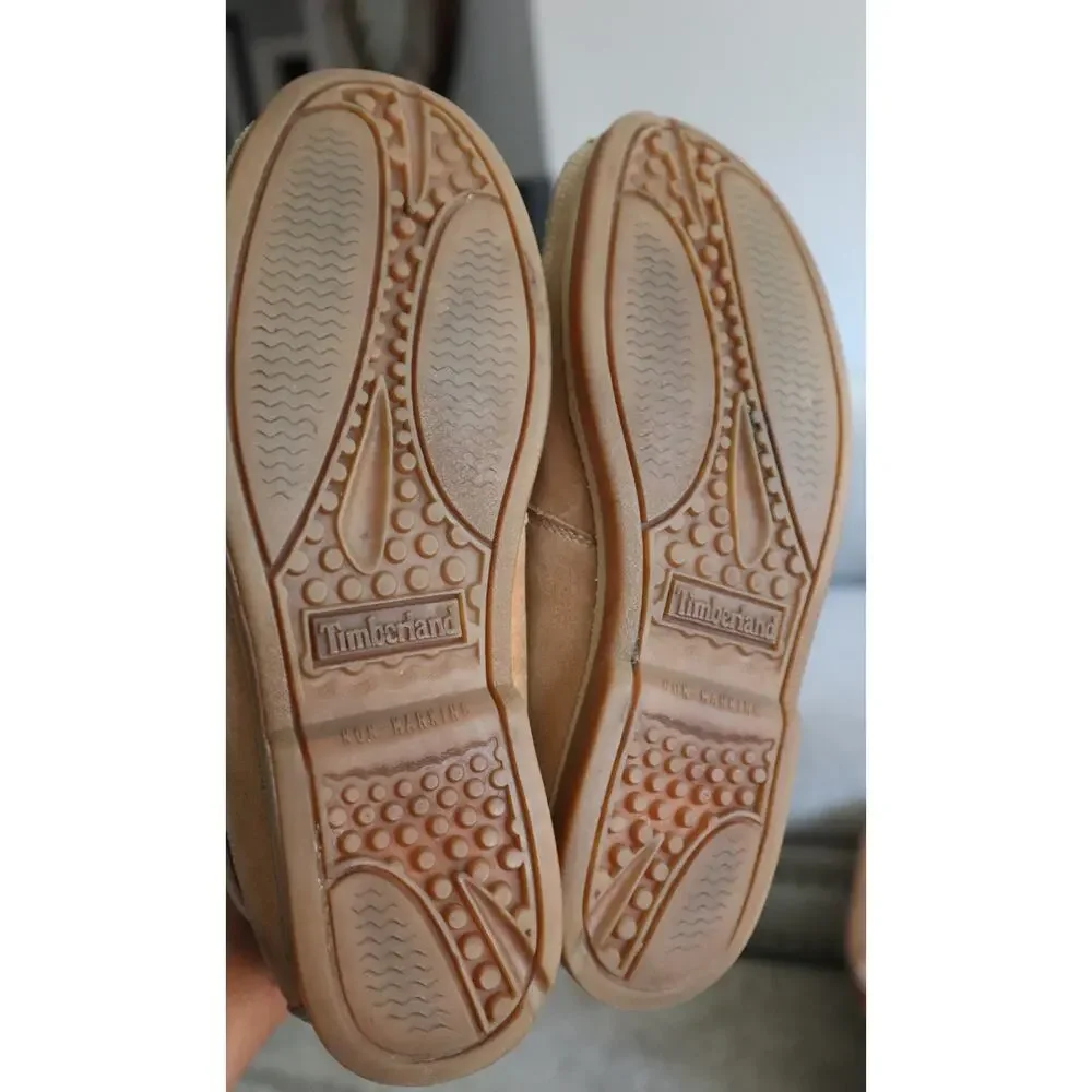 Vintage Timberland Tan Leather Boat Loafers Shoes 2 Eye Slip on Mens 8 Casual